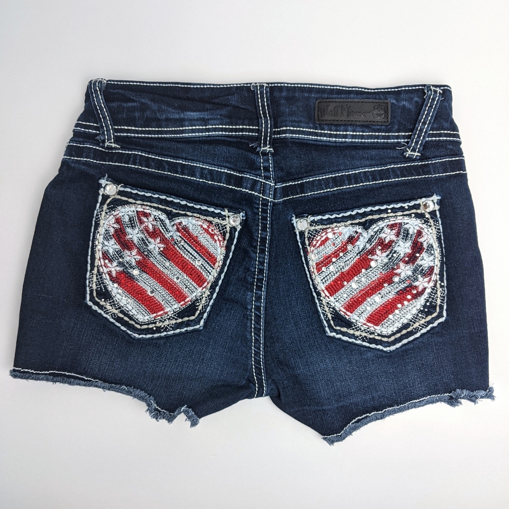 Wallflower Patriotic Heart Jewel Stud Jean Shorts